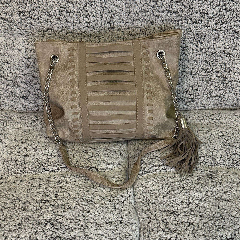Steve Madden Taupe faux Leather Chain-Handle Shoulder Bag - Picture 3 of 5